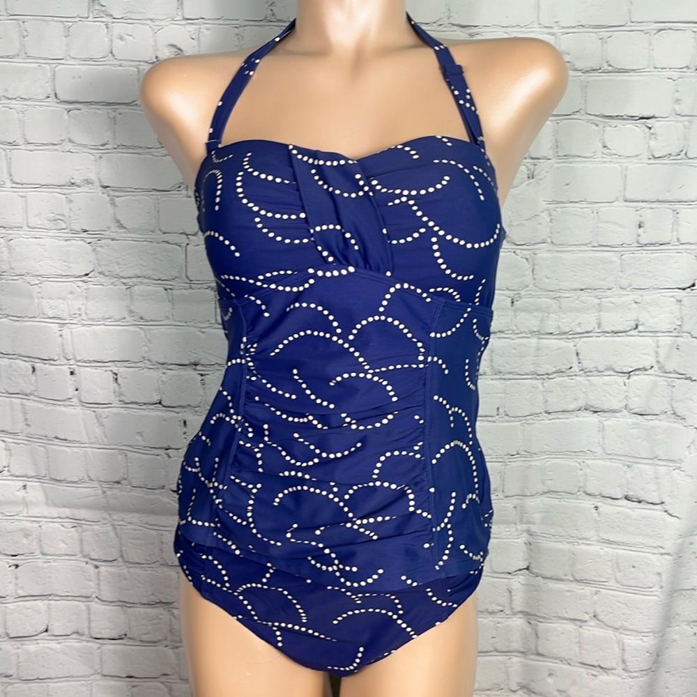 Boden Tankini & Bikini Royal Blue White Polka Dot Size 10 US